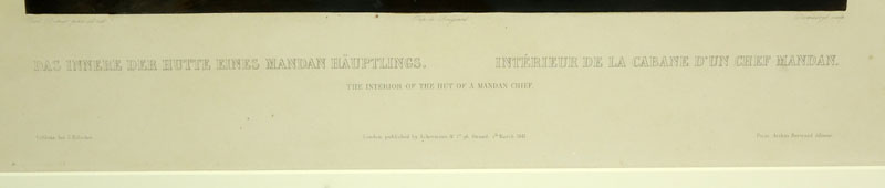 After: Karl Bodmer, Swiss (1809 - 1893) ''The Interior of the Hut of a Mandan Chief'' Indian Aquatint Engraving.