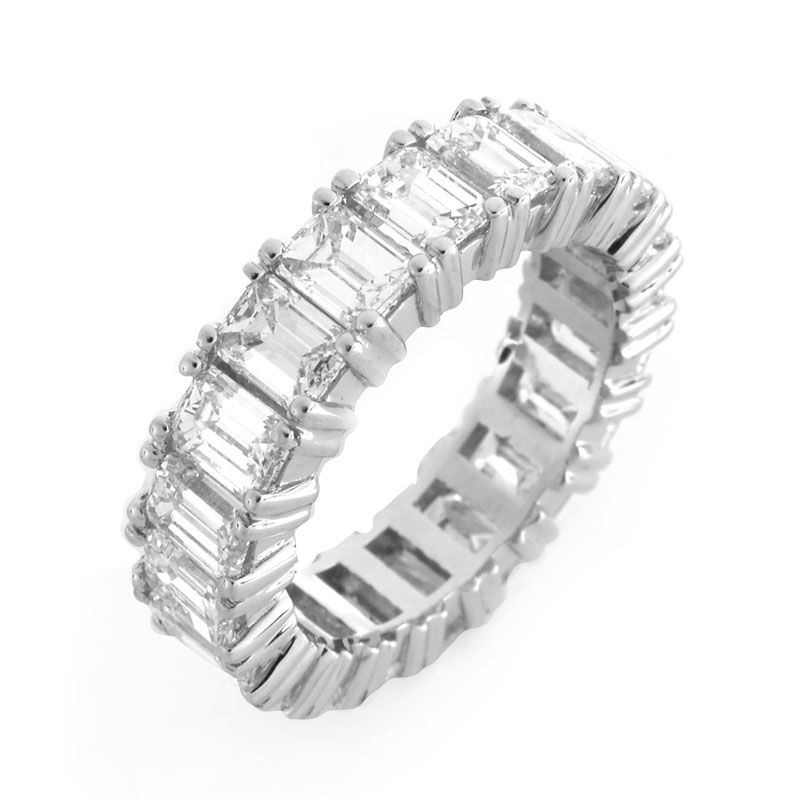 Fine Quality Approx. 6.75 carat Emerald Cut Diamond and Platinum Eternity Band.