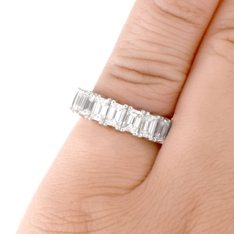 Fine Quality Approx. 6.75 carat Emerald Cut Diamond and Platinum Eternity Band.