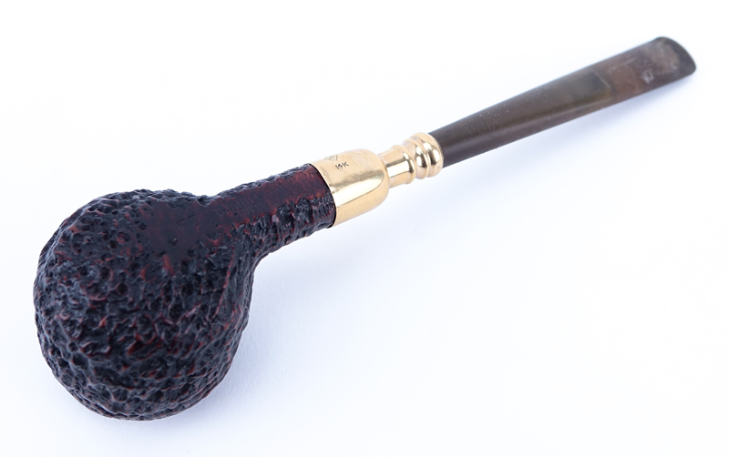 Dunhill Shell Briar Pipe with 14K Gold Spigot. Stamped 14K with makers mark, signed and numbered.