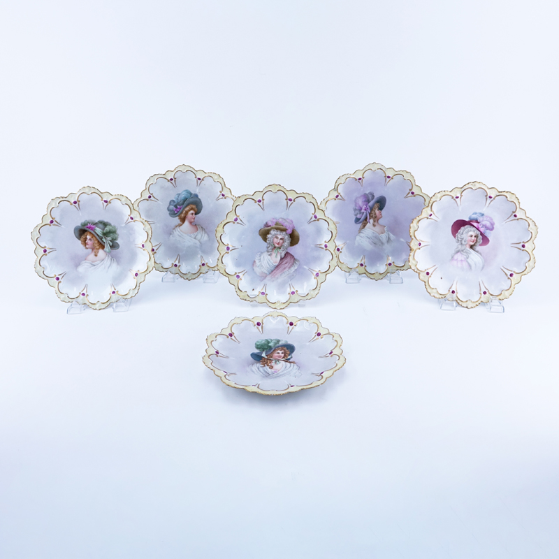 Set of Six (6) Antique MZ Austria Portrait Cabinet Plates.