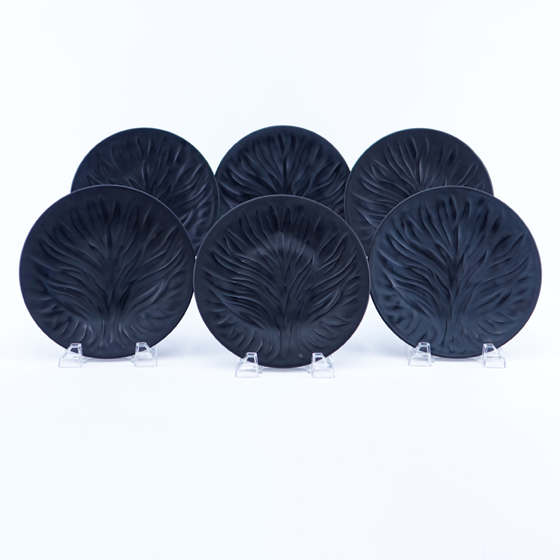 Set of Six (6) Lalique "Algues Noir" Glass Plates.