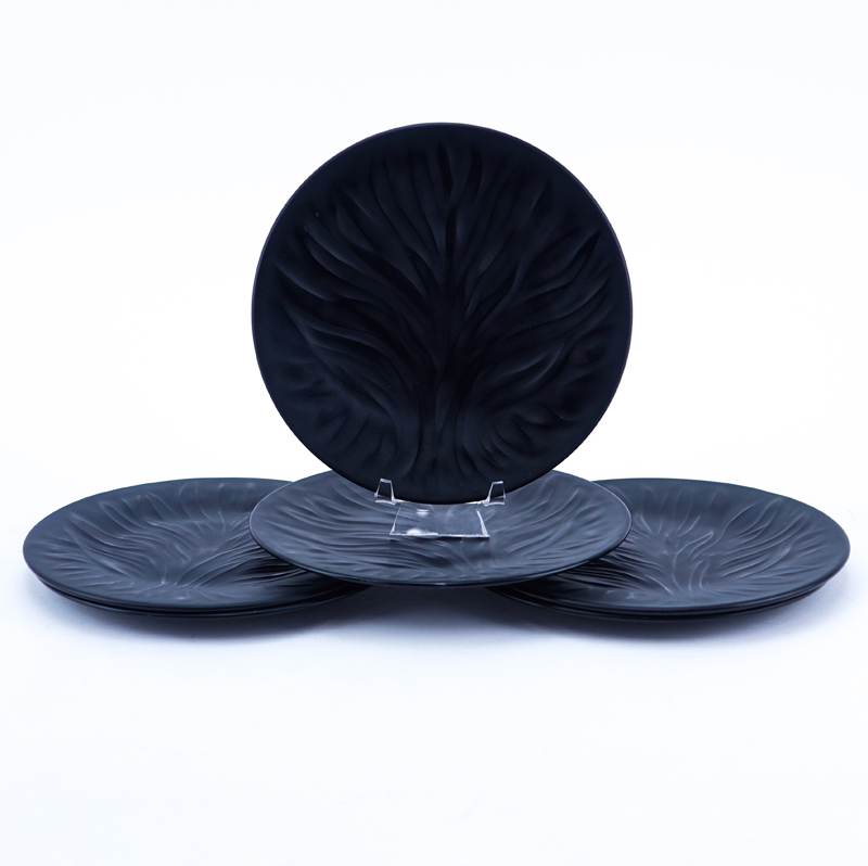 Set of Six (6) Lalique "Algues Noir" Glass Plates.