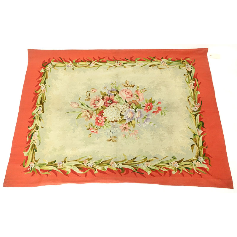 20th Century Aubusson Tapestry. Multi-colored floral motif on coral red ground.