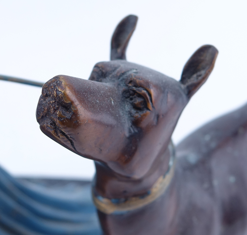 After: Dimitri Chiparus, Romanian  (1886 - 1947) Art Deco Bronze Sculpture, Woman with Dogs, Inscribed 'Prof. O. Poerzl'. 