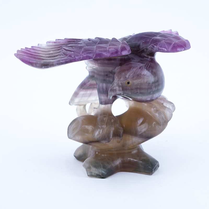 Amethyst Carved Sculpture of a Eagle Perched on Branch.