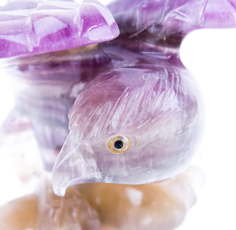 Amethyst Carved Sculpture of a Eagle Perched on Branch.