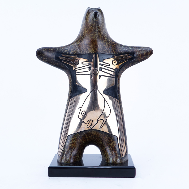 Gene & Rebecca Tobey (20th C.) Bronze and High Polish Sculpture, "Bear Shaman", Signed, Numbered 9/30, and Dated 1991. 