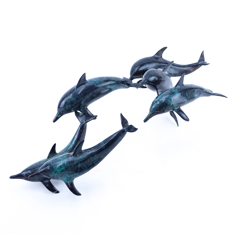 WW. Carmean, American (20th C.) Patinated Bronze Sculpture, Dolphins in Flight, Signed, Numbered 2/200 and Dated 1983. 