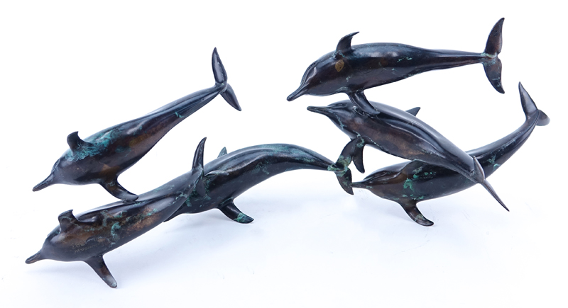WW. Carmean, American (20th C.) Patinated Bronze Sculpture, Dolphins in Flight, Signed, Numbered 2/200 and Dated 1983. 