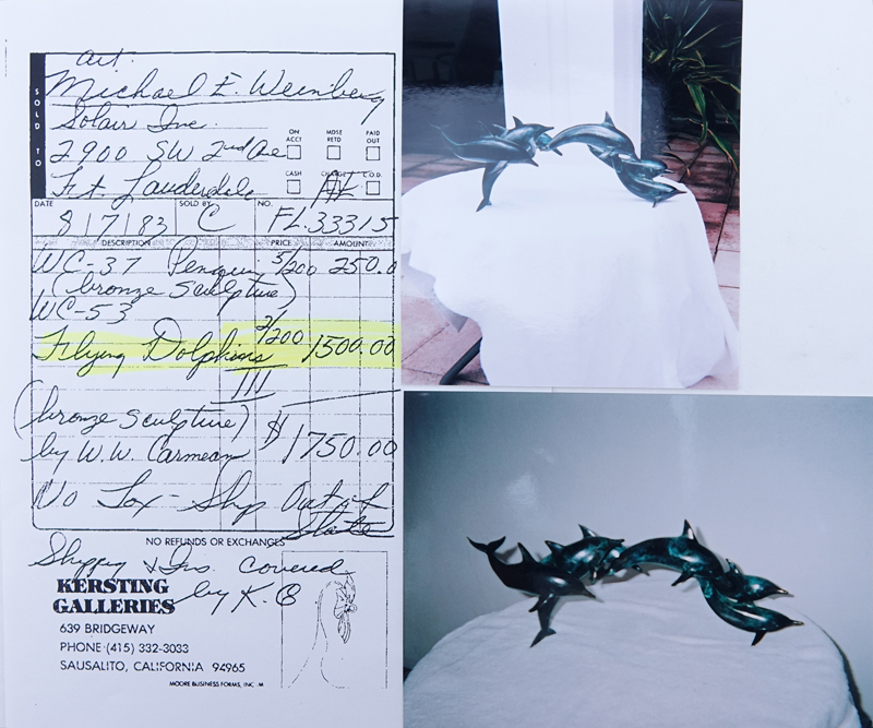 WW. Carmean, American (20th C.) Patinated Bronze Sculpture, Dolphins in Flight, Signed, Numbered 2/200 and Dated 1983. 