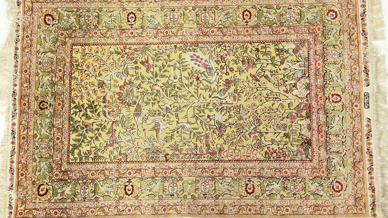 Semi Antique Gilt Persian Silk Rug.