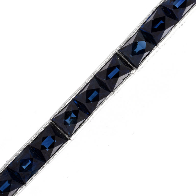 Vintage Sapphire and Platinum Line Bracelet. Sapphires with vivid saturation of color.