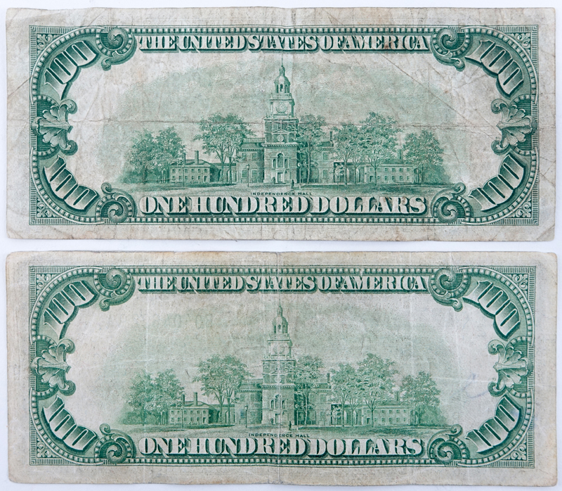 Two (2) U.S $100 Federal Reserve Notes, Series of 1934A. Signed: Julian - Morgenthau. 