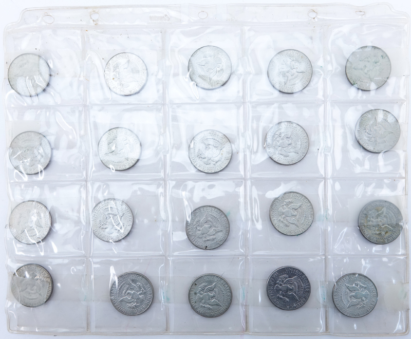 Sheet of Twenty (20) 1966-1967 John F. Kennedy Half Dollars.