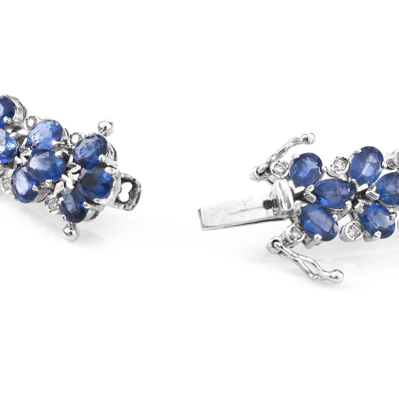 Approx. 15.54 Carat Oval Cut Sapphire, 2.51 Carat Diamond and 14 Karat White Gold Bracelet. 