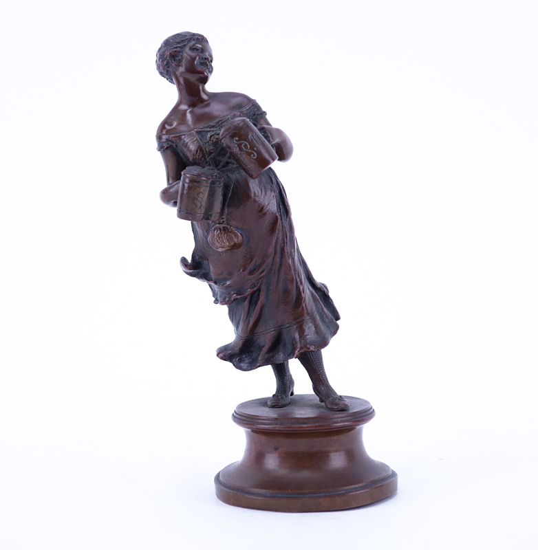 Franz Iffland, German  (1862 - 1935) Bronze Sculpture, Female Barmaid in Moving Position, Signed. 