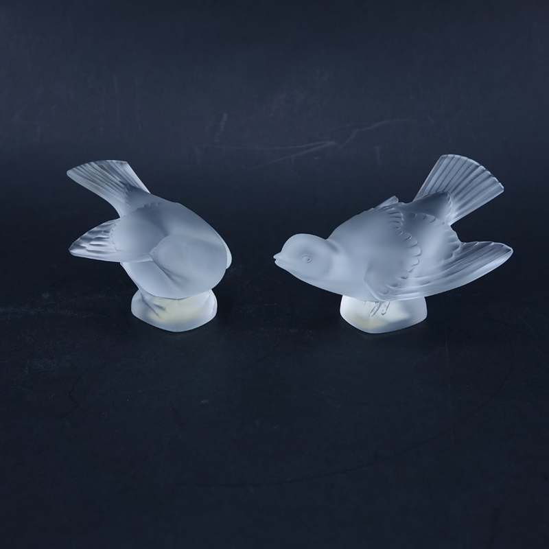 Two (2) Lalique Frosted Crystal Bird Figurines/Paperweights. Signed and has original sticker labels.