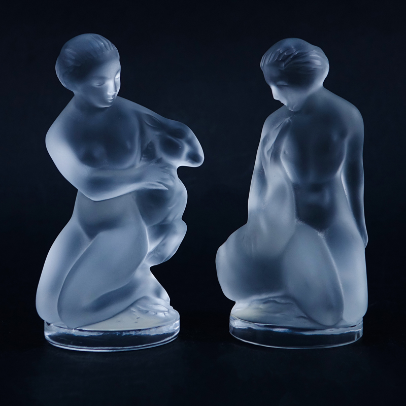 Two (2) Lalique Frosted Crystal Figurines/Paperweights "Leda" and "Diane". 