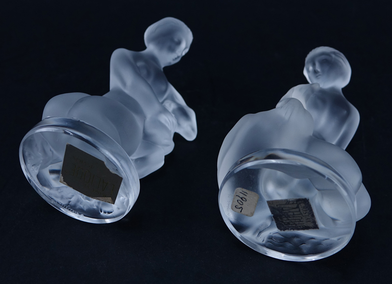 Two (2) Lalique Frosted Crystal Figurines/Paperweights "Leda" and "Diane". 