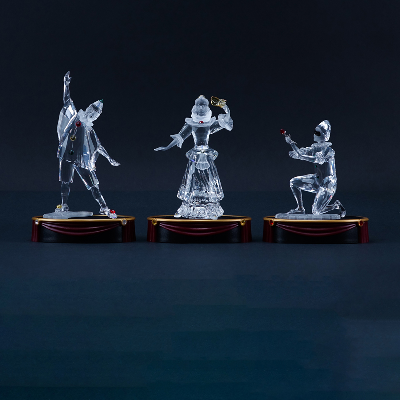 Three (3) Swarovski Crystal "Masquerade" Figurines. Includes 1999 Pierrot, 2000 Combine, 2001 Harlequin. 