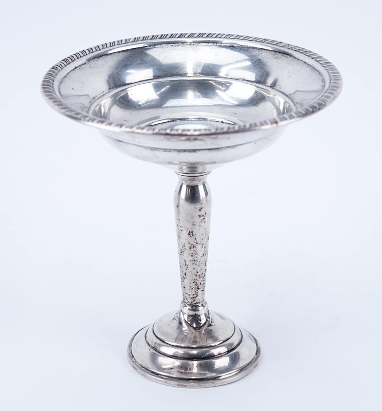 Group of Five (5): Israeli Sterling Miniature Tea Pot, Israeli 800 Silver Footed Dish, Weighted Sterling Compote, Sterling Footed Bowl with Handles (As Is), and Covered Glass Miniature Dish with Silver Cover. 