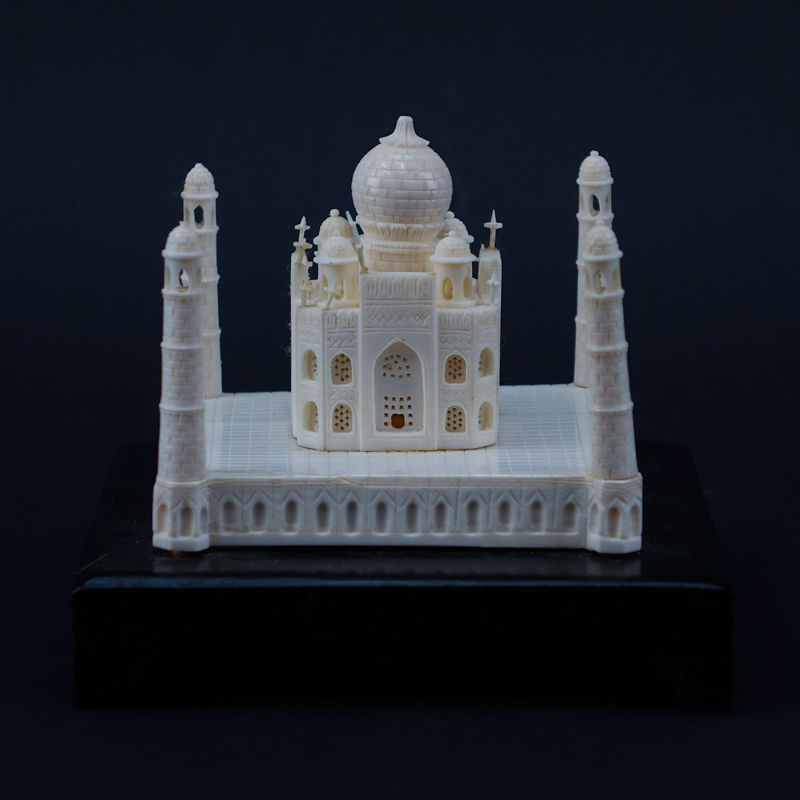 Carved Bone Model of the Taj Mahal on Wood Base. Platform is electrified.