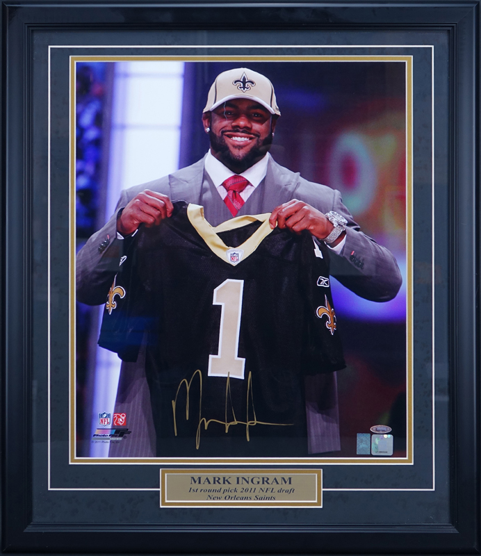 Framed and Hand Signed Mark Ingram NFL Draft Photo. Tristar COA label attached on obverse side.