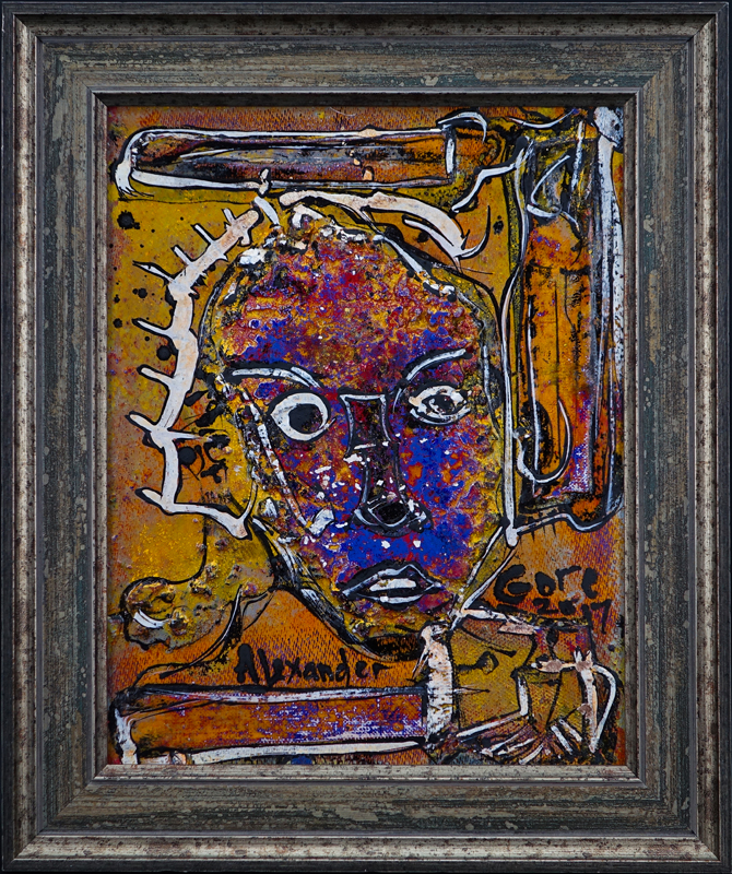 Alexander Gore, American/Russian (b.1958) Mixed Media on Board "Mad, Mad World" Signed. 
