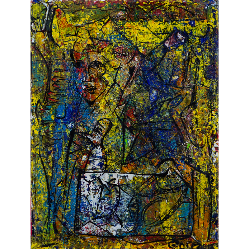 Alexander Gore, American/Russian (b.1958) Mixed Media on Cotton "Sosiskin Der Verde" Signed. Artist's Certificate en verso. 