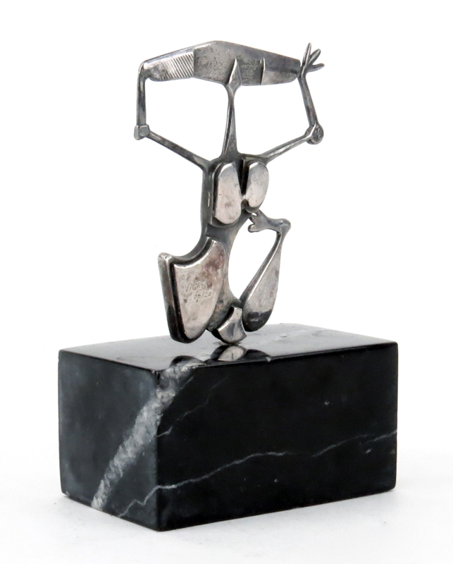 Oswaldo Vigas, Venezuelan (1926-2014) Sterling Silver Sculpture on Marble Base, Standing Bujita. 