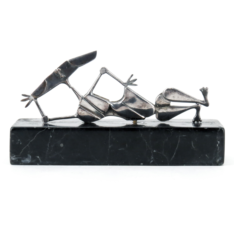 Oswaldo Vigas, Venezuelan (1926-2014) Sterling Silver Sculpture on Marble Base, Reclining Bujita. 