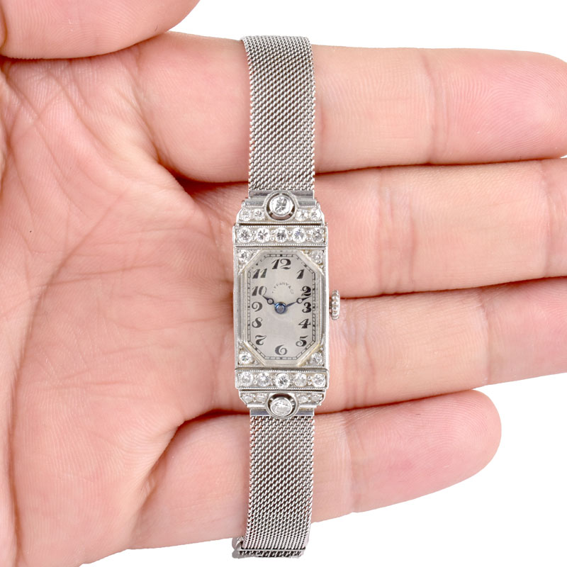 Antique Circa 1910 Tiffany & Co Approx. .85 Carat Diamond and Platinum Lady's Watch with Adjustable Mesh Link Platinum Bracelet. Manual movement.