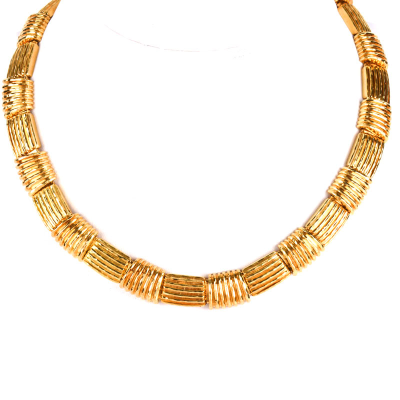 Vintage Henry Dunay Heavy 18 Karat Yellow Gold Link Collar Necklace. Signed, stamped 750, numbered 2221. 