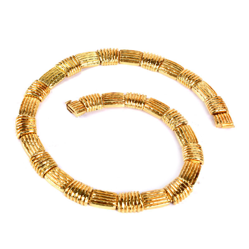 Vintage Henry Dunay Heavy 18 Karat Yellow Gold Link Collar Necklace. Signed, stamped 750, numbered 2221. 