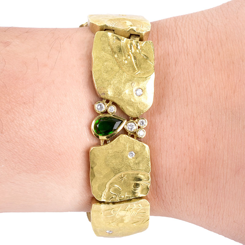 Vintage Seidengang 18 Karat Yellow Gold, Diamond, Tourmaline and Citrine Bracelet. Signed, stamped 18K. 