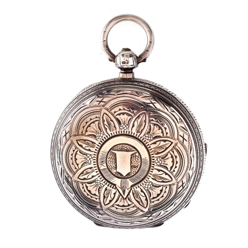 Circa 1901 John Forrest London, Chronometer to the Admiralty, Chased Sterling Silver Pocket Watch with key and suede pouch. 