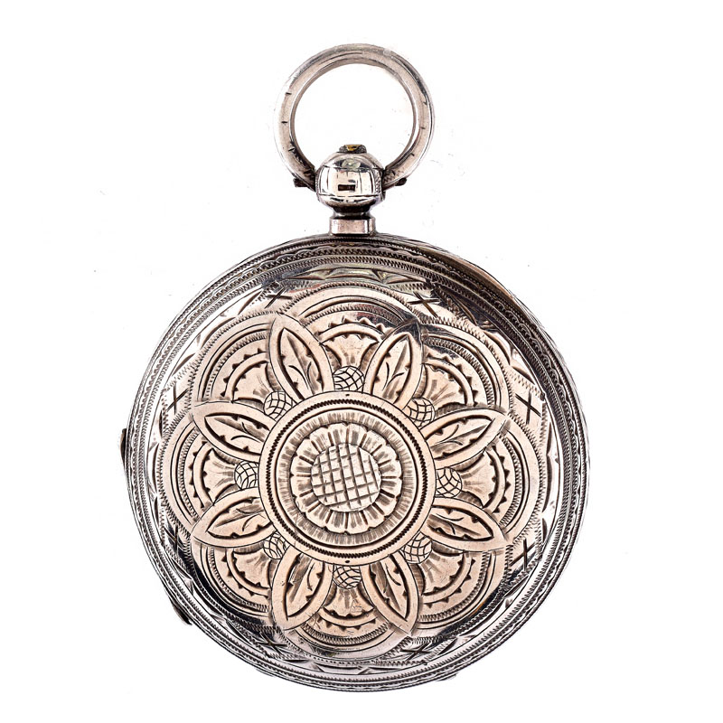 Circa 1901 John Forrest London, Chronometer to the Admiralty, Chased Sterling Silver Pocket Watch with key and suede pouch. 