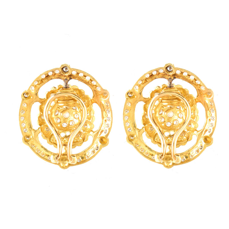 Vintage Doris Panos Approx. 2.0 Carat Pave Set Round Brilliant Cut Diamond and Openwork 18 Karat Yellow Gold Earrings.