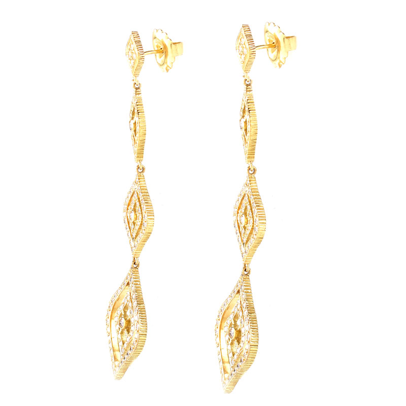 Vintage Doris Panos Approx. 2.32 Carat Pave Set Round Brilliant Cut Diamond and 18 Karat Yellow Gold Pendant Earrings.