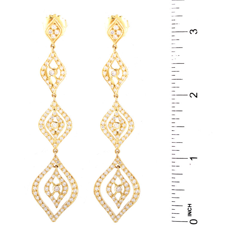 Vintage Doris Panos Approx. 2.32 Carat Pave Set Round Brilliant Cut Diamond and 18 Karat Yellow Gold Pendant Earrings.