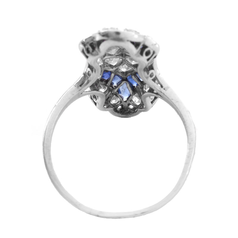 Antique Old European Cut Diamond, Sapphire and Platinum Ring. 