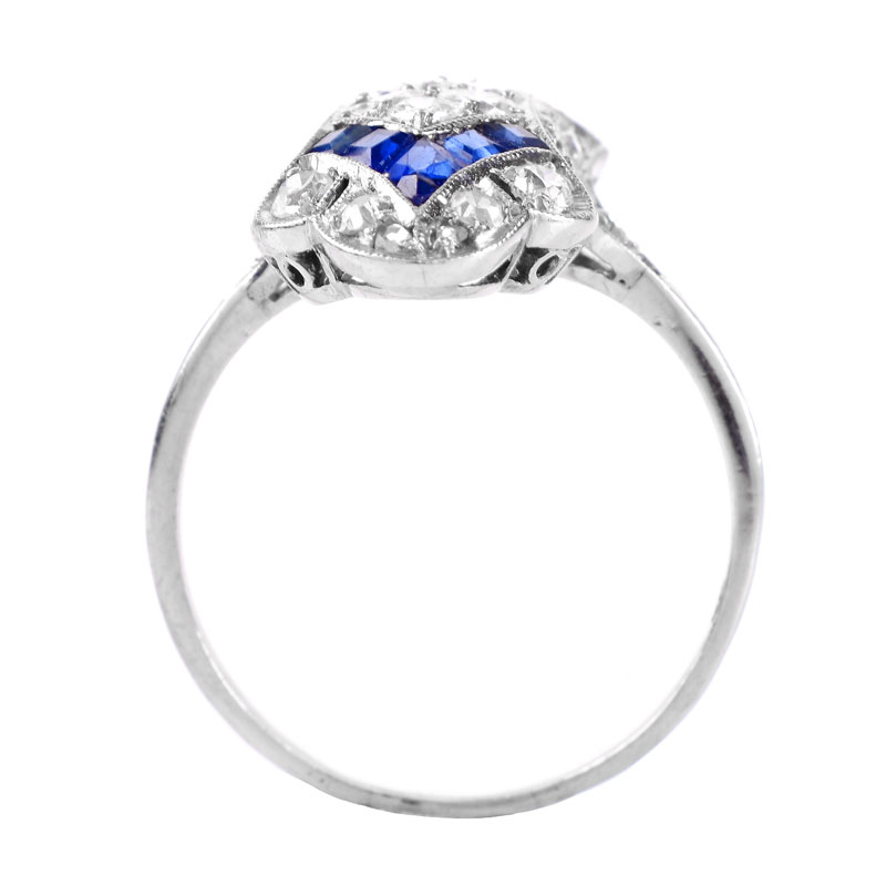 Antique Old European Cut Diamond, Sapphire and Platinum Ring. 