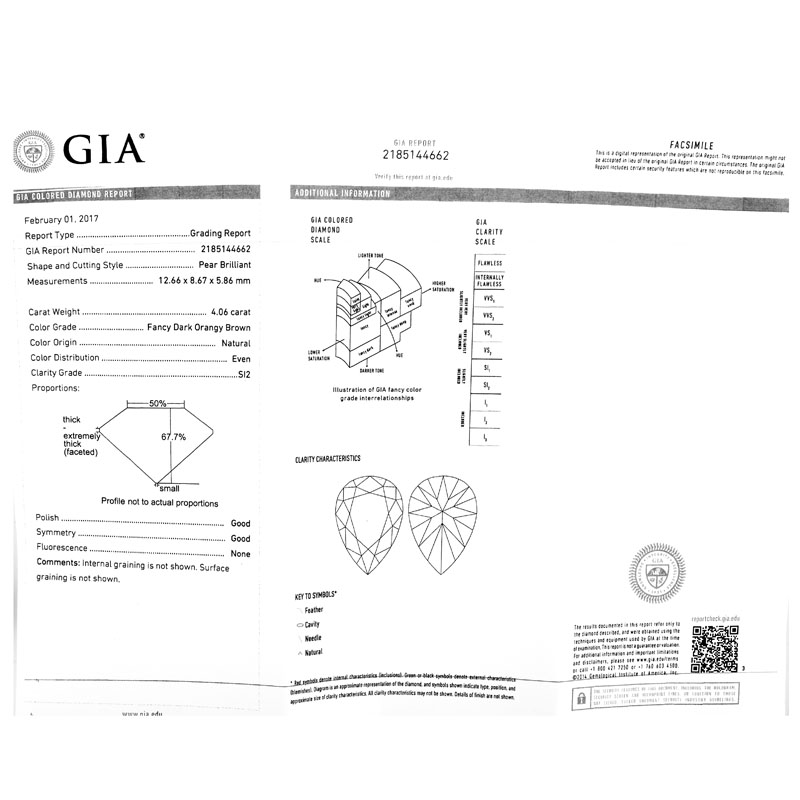 GIA Certified Vintage 4.06 and 3.04 Carat Pear Shape Fancy Dark Orangy Brown Diamond, Tapered Baguette Diamond and Platinum Cross Over Ring. 