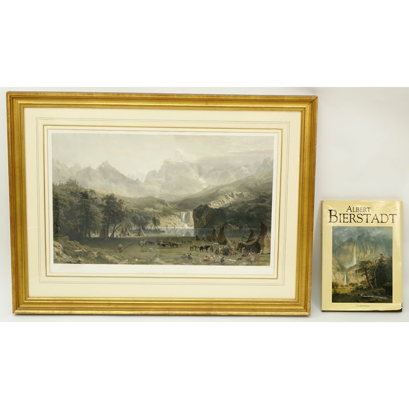 After: Albert Bierstadt, German (1830 - 1902) Hand Color Engraving "The Rocky Mountains" (Landers Peak). New York: Edward Bierstadt, 1866. Includes Edward Bierstad Hardcover Book. 