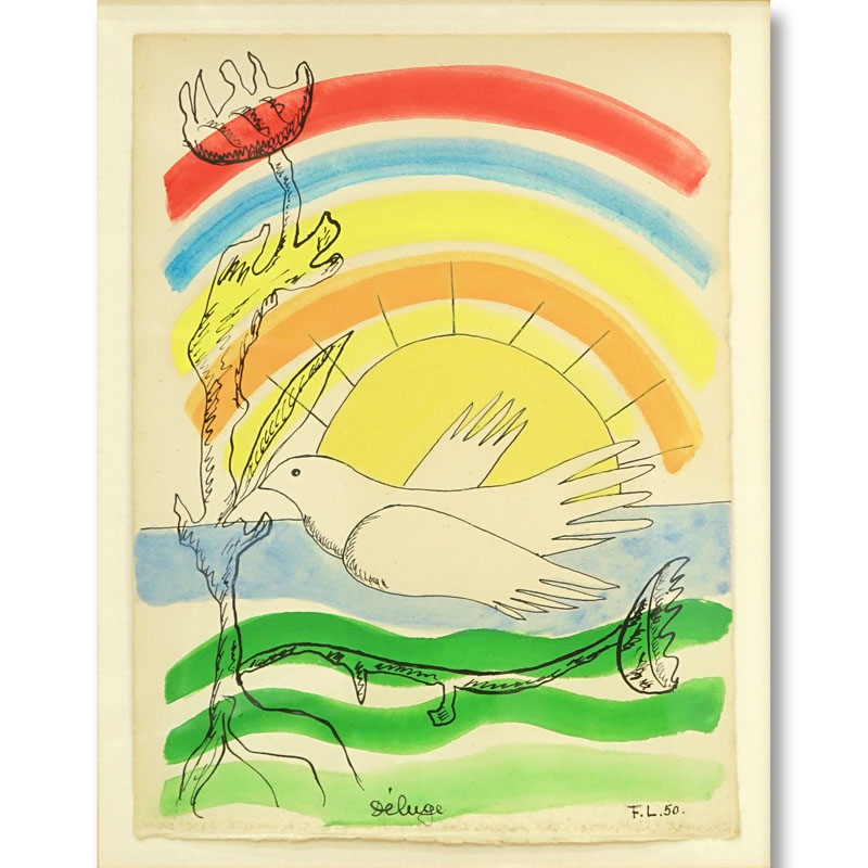 Fernand Leger, French (1881-1955) Gouache and ink on paper "Deluge". Signed, dated '50 and inscribed. 