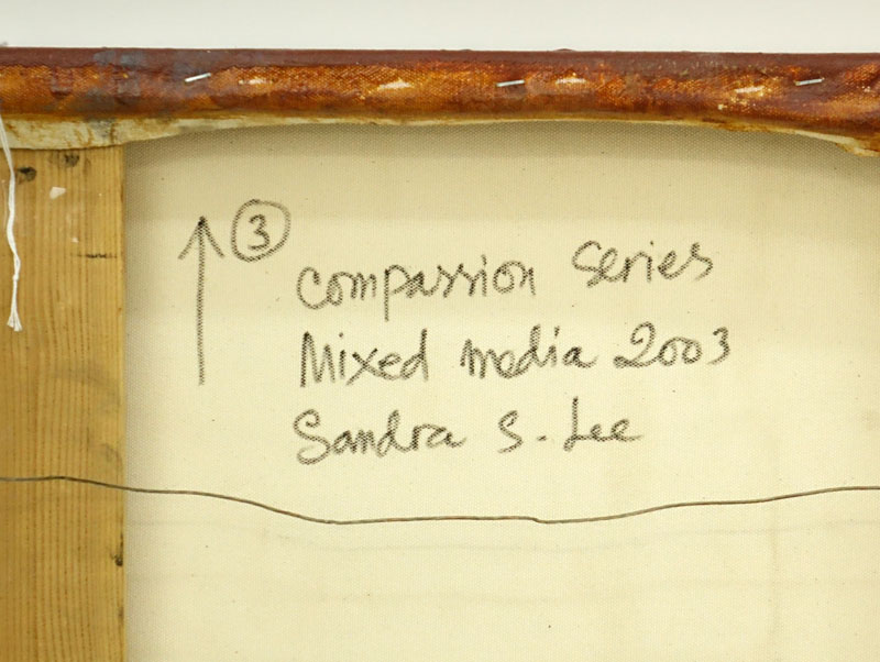 Sandra Sunnyo Lee, American (20th Century) Mixed Media On Canvas Triptych "Compassion Series 2003" Inscribed and signed en verso. 