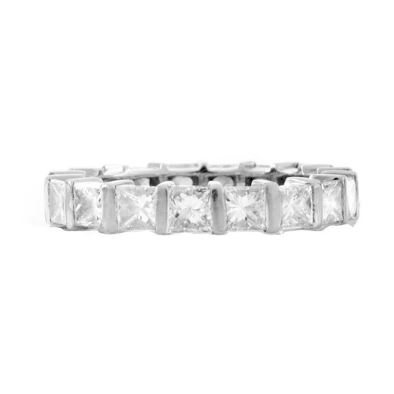 Vintage Approx. 3.0 Carat Square Cut Diamond and Platinum Eternity Band. Diamonds G -H color, VS1-VS2 clarity. 