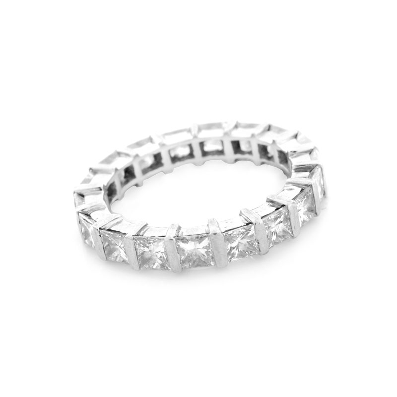 Vintage Approx. 3.0 Carat Square Cut Diamond and Platinum Eternity Band. Diamonds G -H color, VS1-VS2 clarity. 