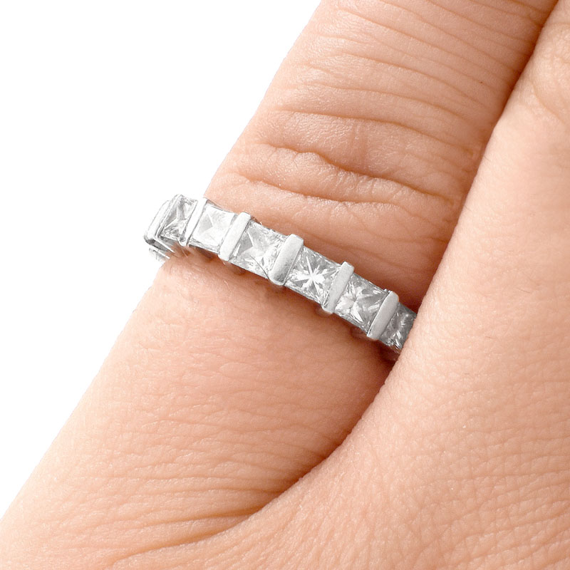 Vintage Approx. 3.0 Carat Square Cut Diamond and Platinum Eternity Band. Diamonds G -H color, VS1-VS2 clarity. 